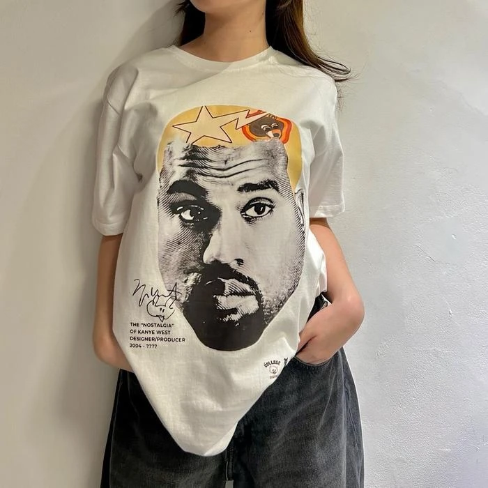American Trendy Hip Hop Street Style Women T-Shirt Unisex Celebrity Portrait Print Tee Kanye Photo Top Men Women's Clothing