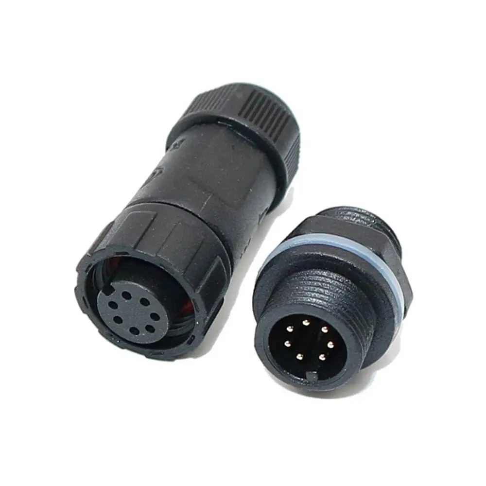 M12 7 Pin Waterproof Connector Panel Back Mounted Solder Type Cable Mechanical Equipment Nylon PA66 Material Outdoor IP68