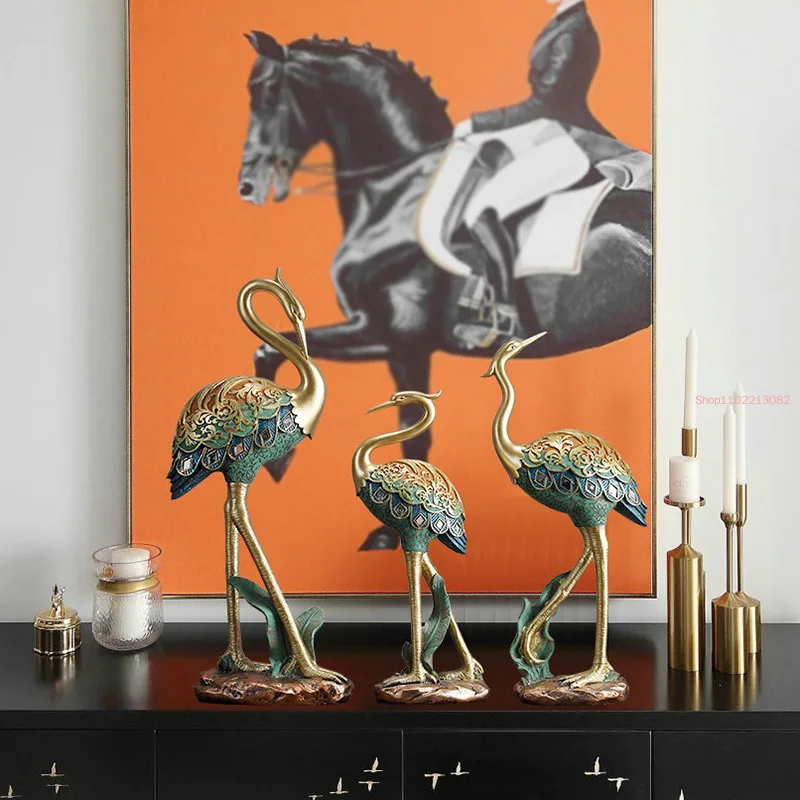 Imagem -03 - Resina Escultura Animal Pintado Guindaste Pássaro Simulação Estátua Animal Artesanato Ornamentos Alívio Dourado Artesanal Decoração para Casa