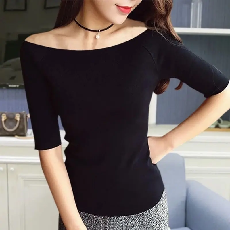 Ladies Fashion White Off Shoulder T Shirts Women Clothing  Woman Kawaii Sexy Long Sleeve Blouse Female Womens Tops