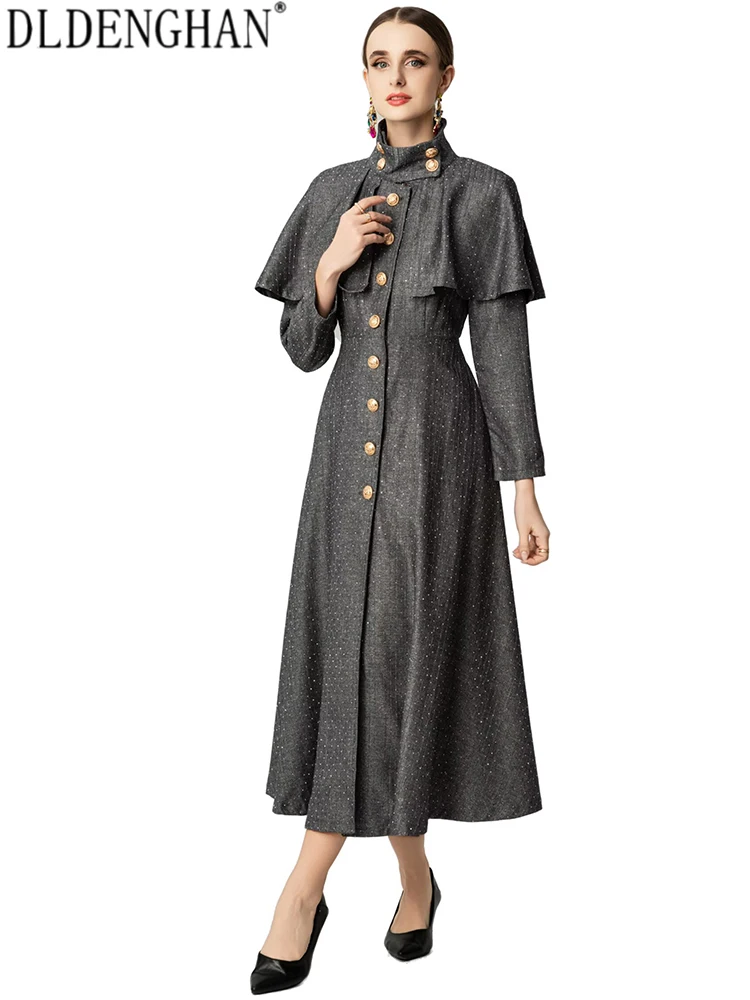 

DLDENGHAN Женское пальто-накидка с высоким воротником и длинными рукавами, однобортное, весенне-осеннее, в уличном стиле, модное