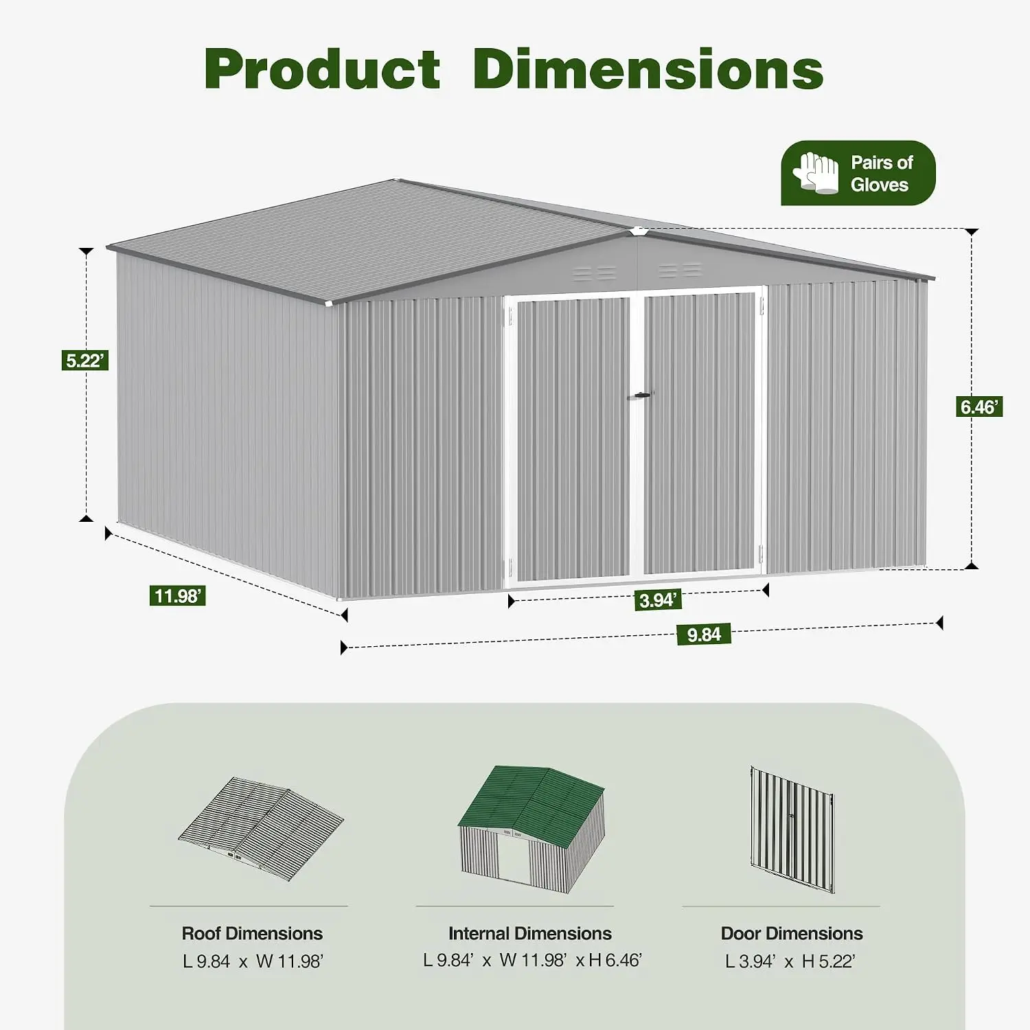 Large Metal Storage Shed 10x12 FT Waterproof Sloped Roof Lockable Door & Vents Outdoor Bike Lawn Equipment, Customized