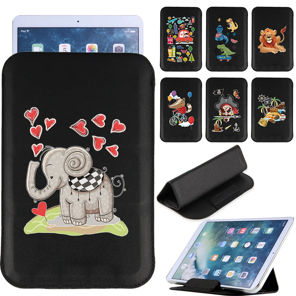 Universal Tablet Bag Case Magnet Pack Sleeve Pouch Folding PU Leather Magnetic Stand Cover Cute EVA Printed Pattern Holder