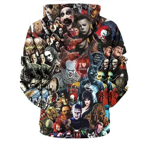Imagen 2 del producto Nueva llegada sudaderas con capucha de personalidad películas de terror jersey impreso 3D hombres mujeres Casual sudaderas con capucha de gran tamaño Sudadera con capucha fresca