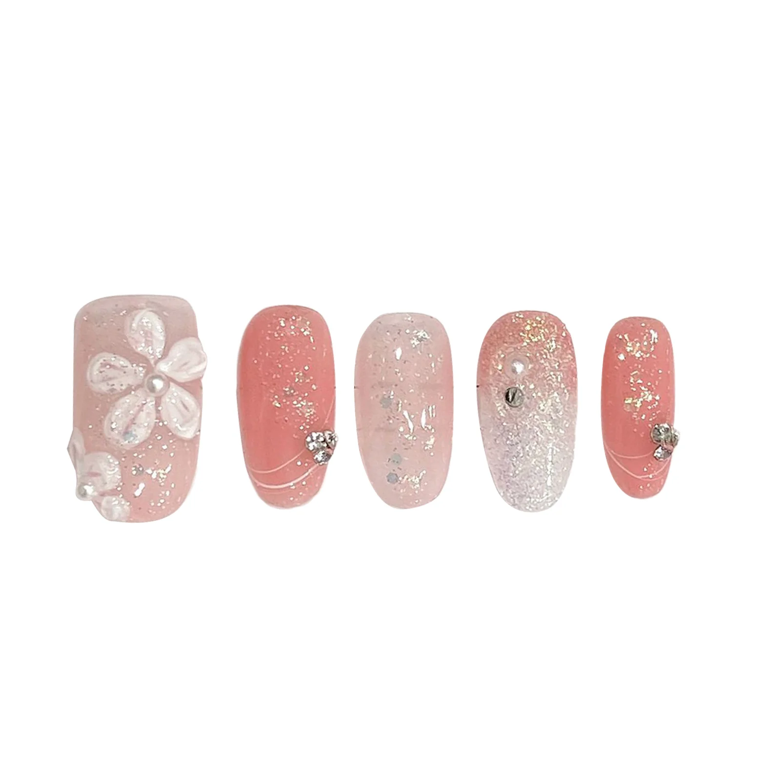 Pink False Nails with Flower Printed Durable & Never Splitting Comfort Fake Nails for Stage Performance Wear