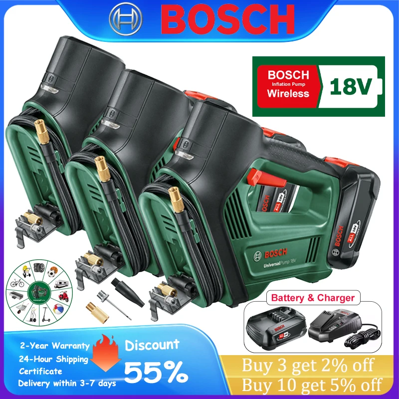 bomba de ar eletrica de bosch inflador sem fio do li ion 18v com bocal compressor de ar de 30l min 150psi detector da imprensa do pneu inflador do pneu 01