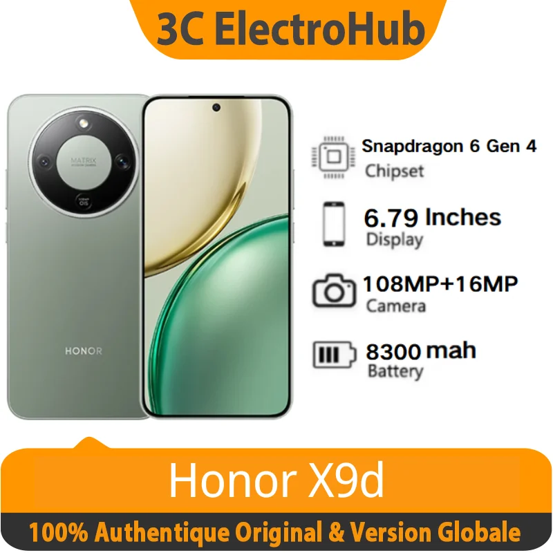 Smartphone HONOR X9d version globale, écran 6,79" AMOLED, batterie 8300 mAh, appareil photo 108 MP, NFC
