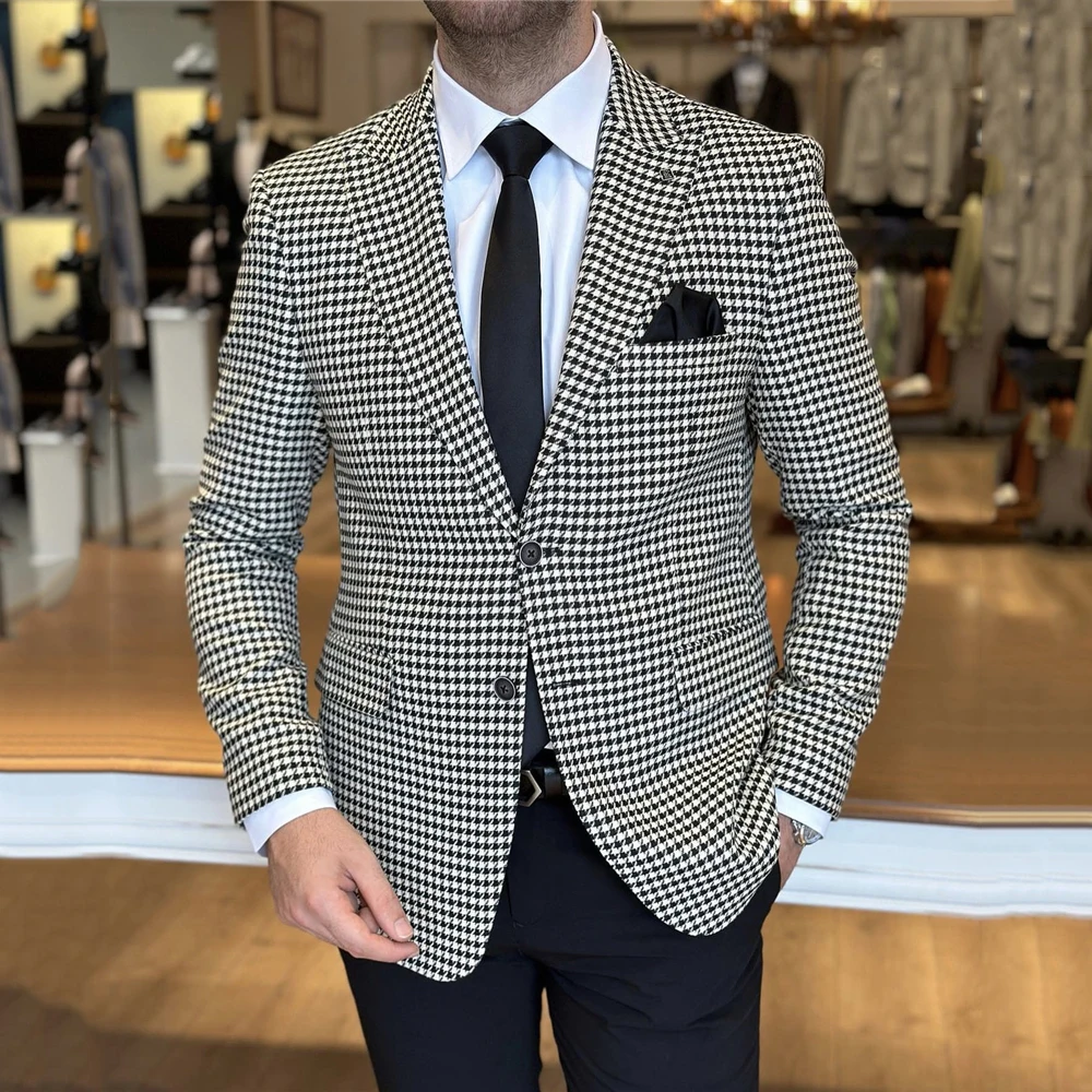 

Handsome Houndstooth Suit For Mens Gentleman Business Blazer Wedding Groom Tuxedo 2 Piece Set Jacket Pants Terno Masculino