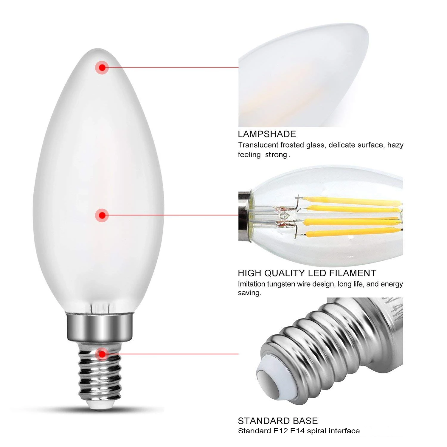 GANRILAND-C35 반투명 4W 6W Led 촛불 전구, 조도 조절 가능 E12 E14 램프베이스 110V 220V 따뜻한 화이트 2700K 샹들리에 조명