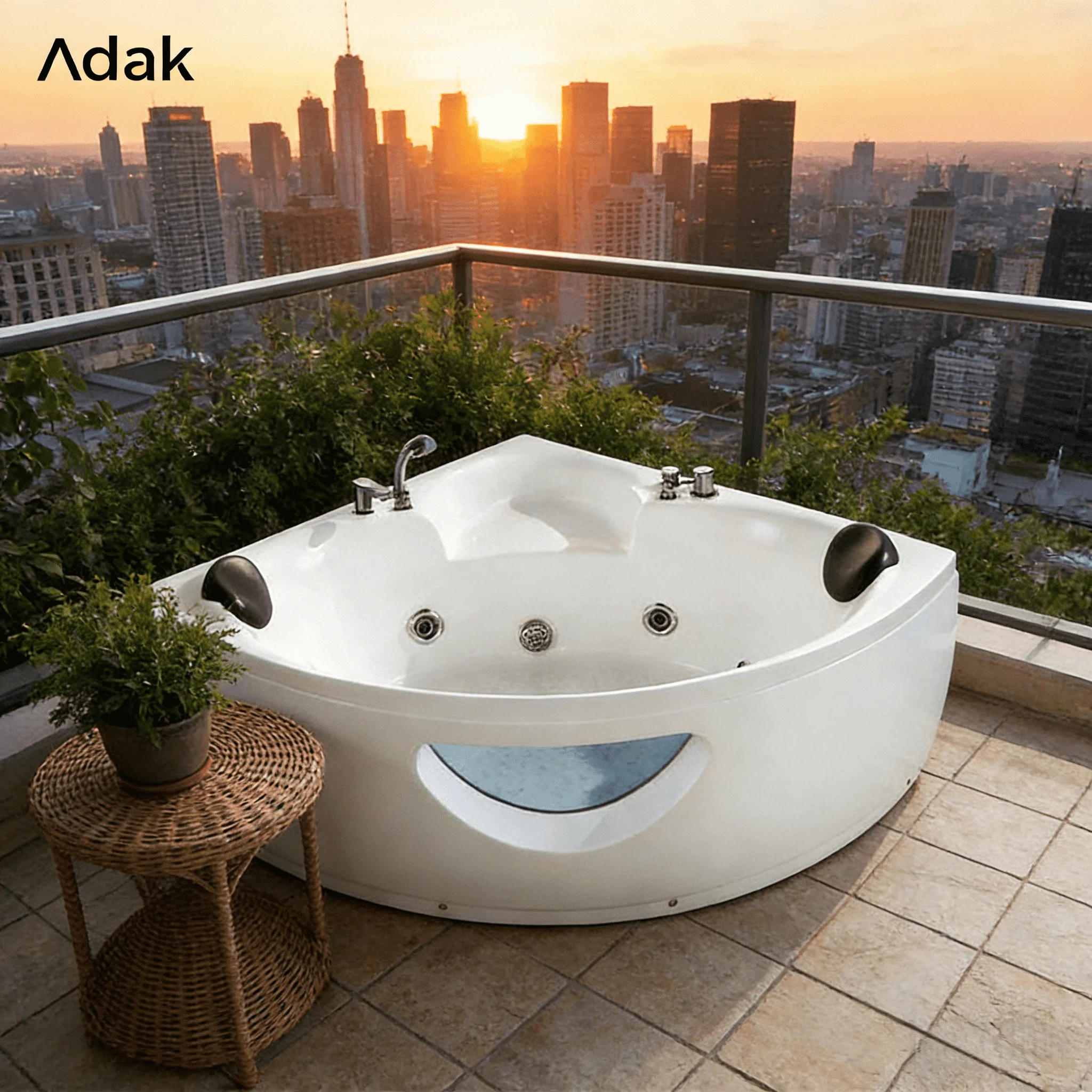 Whirlpool BathFreestanding Portable Acrylic Triangle Bathtub With Air Massage And Whirlpool Modern White Design For Indoor Use