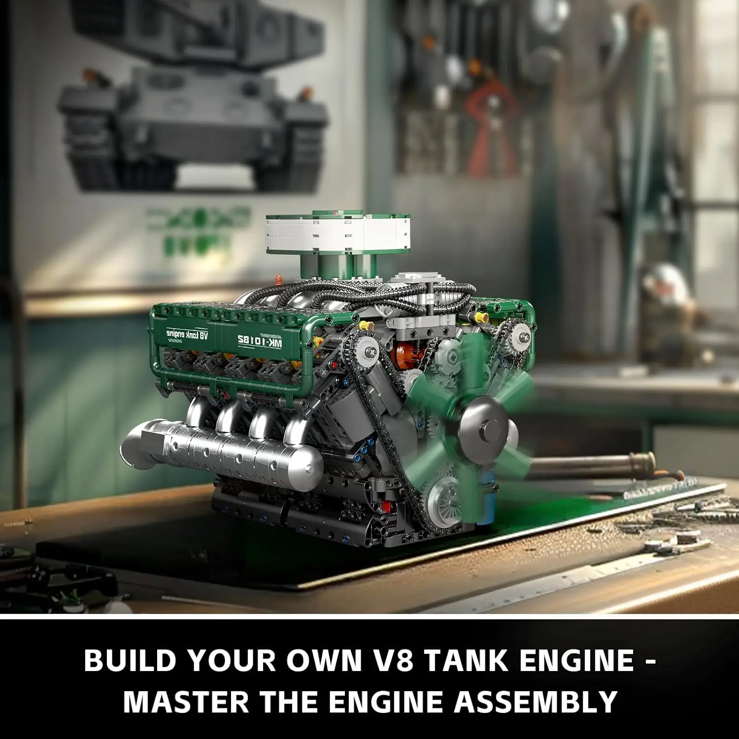 10182 V8 Engine Model Kit That Runs - Build Your Own Mini Engine, DIY STEM Project for Kids/Teens, Engine Model Toy for Adults,
