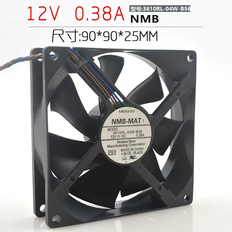NMB-MAT 3610RL-04W-B56 9CM 12V 0.38A 9025 4-wire PWM Chassis Cooling Fan for Computer Server Rack