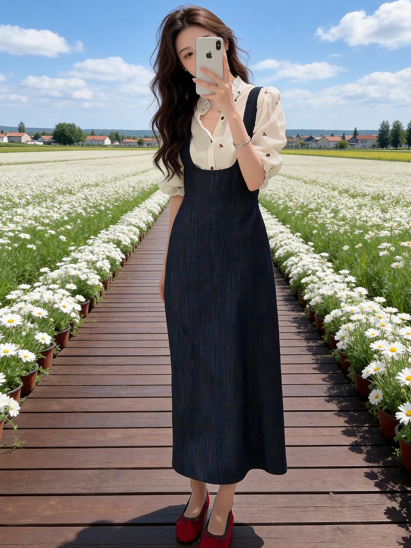 

Gentle Wind Blouse And Skirt Set Women's Fashion Spring Autumn Two-Piece Set Retro Hong Kong Style Long Sleeve High Waist Skirt