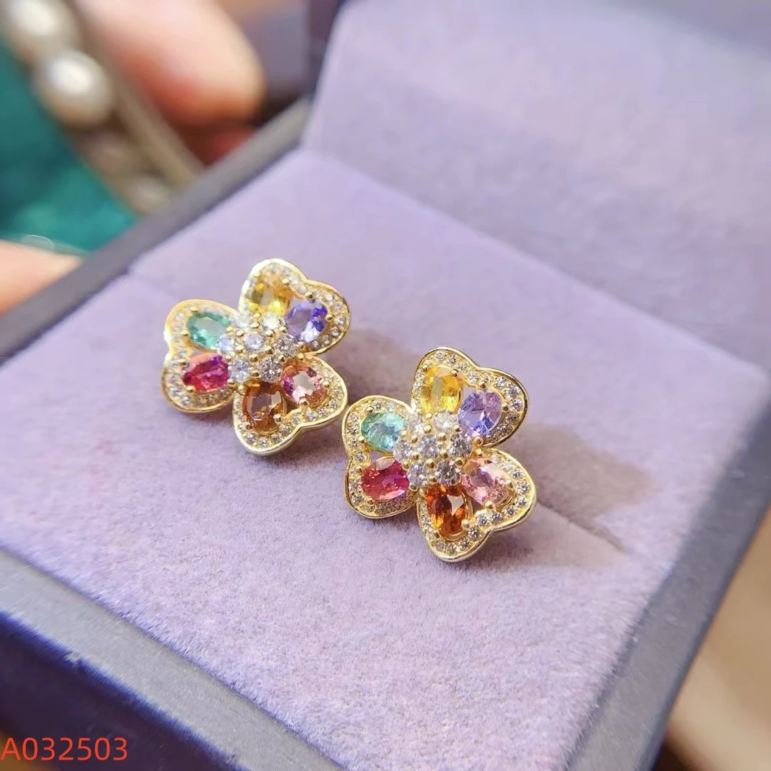 KJJEAXCMY Natural Tourmaline Women's Candy color Earrings S925 Silver Electroplating Process Inlaid High Clarity Support Testing