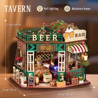 Bar Dollhouse DIY Wooden Vanchy Tavern Casa Doll Houses Miniature Model Kits for Friends Birthday Gifts with Furniture 3D Puzzle