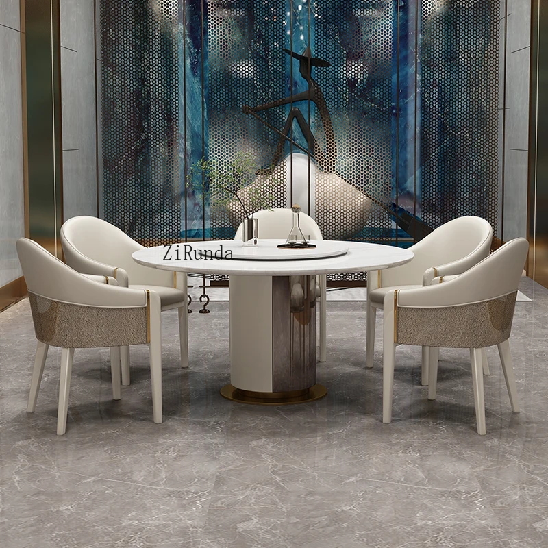   كرسي طعام إيطالي فاخر من الجلد المصنوع من الألياف الدقيقة الفاخرة كرسي بذراعين من الجلد المخصص للمنزل