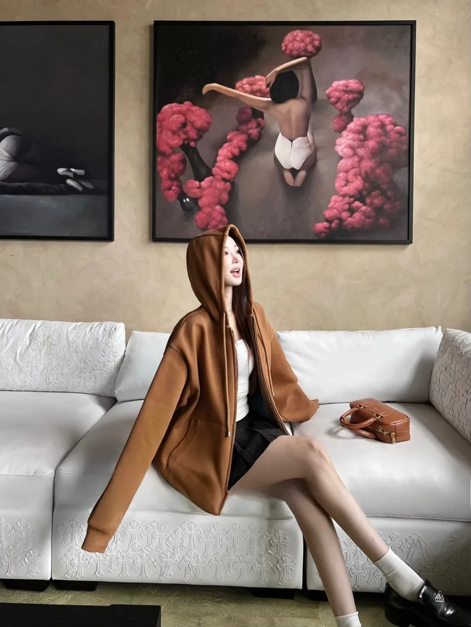 

Retro Color Blo Loose Fit Zipper Hoodie Cardigan Women's Small Size Versatile Comfortable Streetwear Sle Long Sve Coat