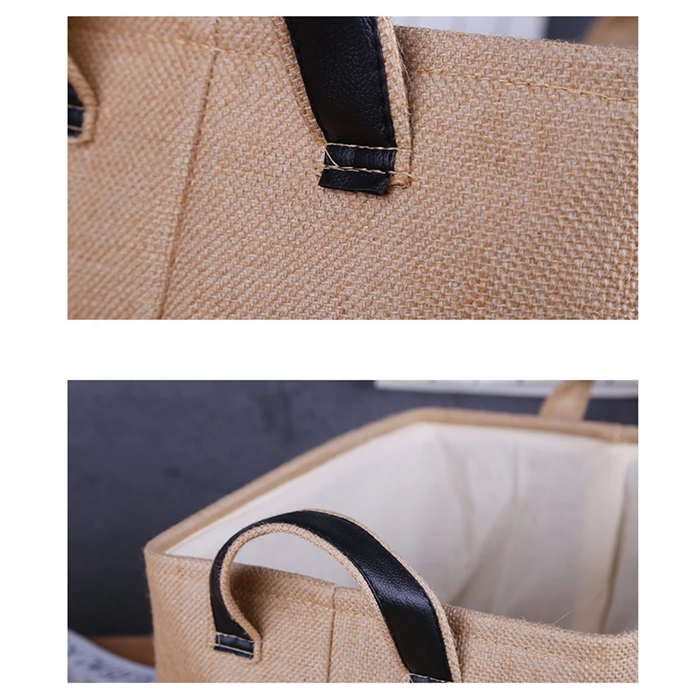 

Natural Jute Storage Basket with Handles Collapsible Organizer Country Style Laundry Hamper for Baby Clothes Kids Toys