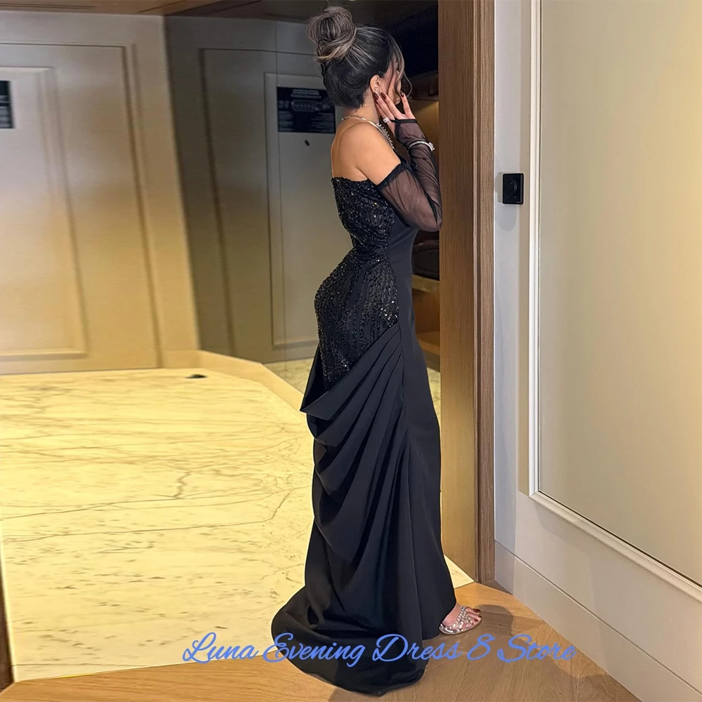 

Simple Jersey Evening Dress Exquisite Sequined Mermaid Customized Party Dresses Delicate Sweep Train Special Occasion Gowns