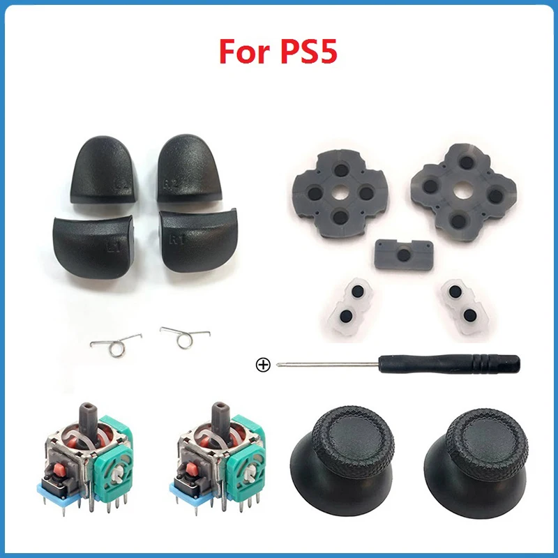 For PS5 L1 R1 L2 R2 Trigger Buttons Conductive Rubber Set Analog Joysticks Thumb Sticks Cap Gaming Accessories For Playstation 5