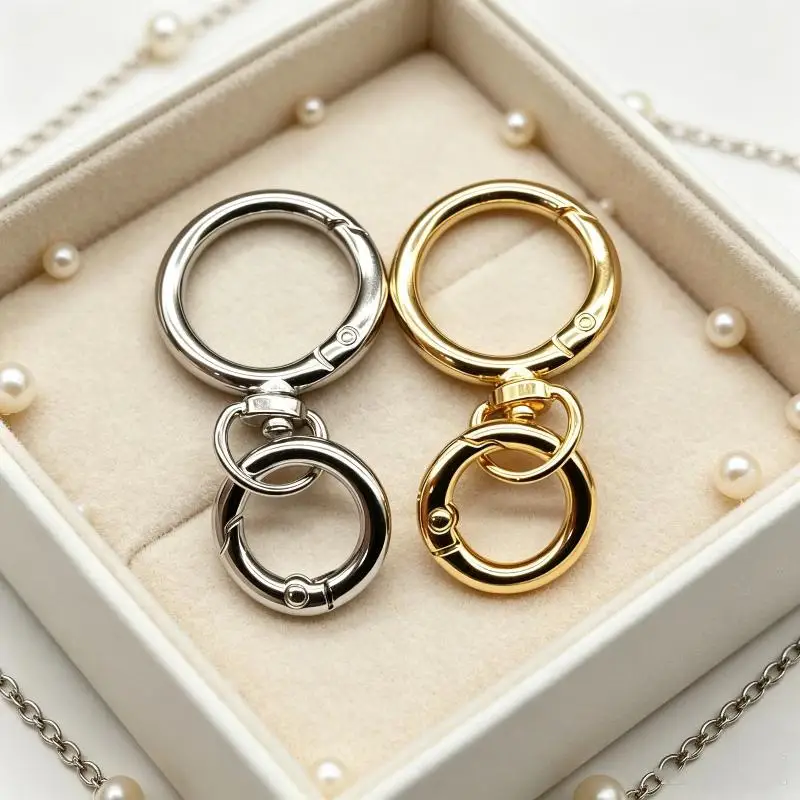 2 Sets Runde Federkarabiner O-Ringe Drehbarer Auslösehaken Metallverschlüsse Schlüsselanhänger für Handtaschen, Lanyards, DIY-Bastelarbeiten – Detail 4