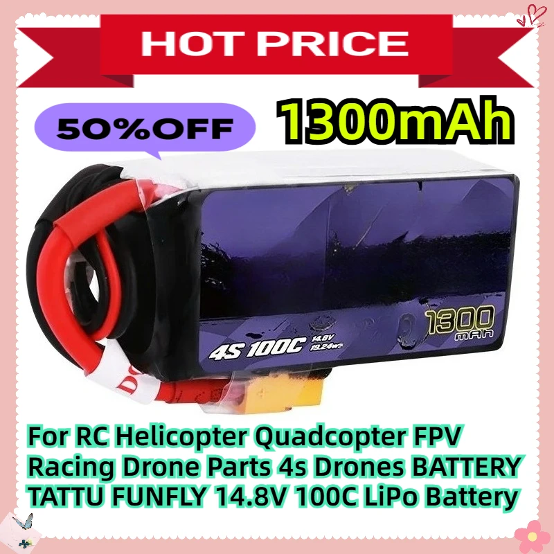 

For RC Helicopter Quadcopter FPV Racing Drone Parts 4s Drones BATTERY TATTU FUNFLY 14.8V 1300mAh 100C LiPo Battery