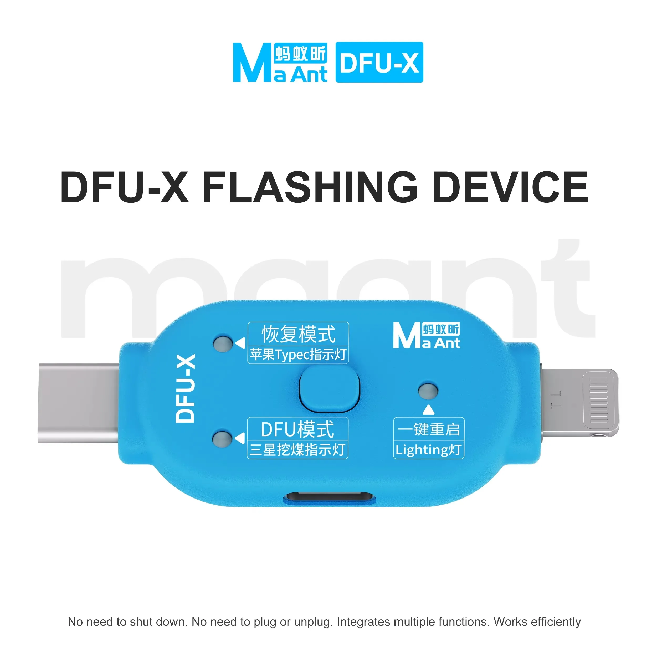 MaAnt DFU-X One-Click DFU Restore Tool Auto Detect Model No Plug-in Shutdown Phone Reboot Adapter for IPhone IPad Android Repair