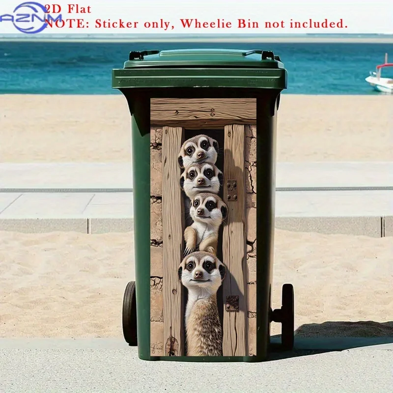 Stickers for Trash Cans Featuring 2D Flat Meerkats, Curiosity-Themed Peel And Stick Designs, Animal Decals for Trash Can Faces