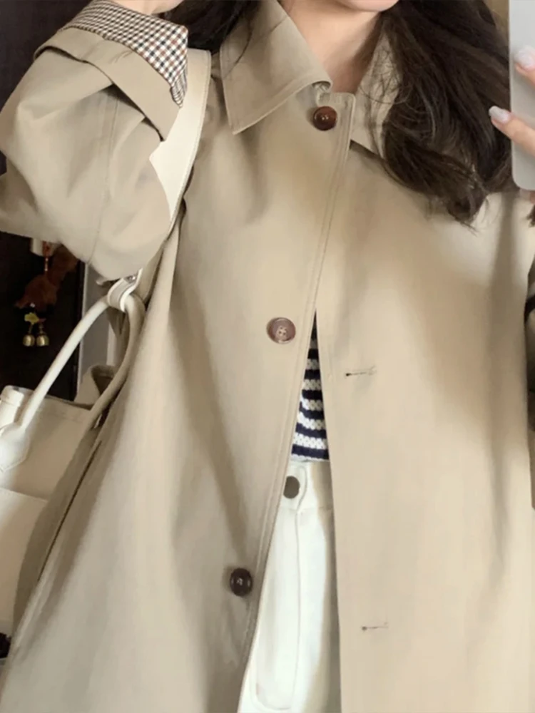 Khaki Color Women's Coat 2026 New Spring Autumn Korean Style Popular Black Small Size Medium Long Coat Winter Season Outerwear