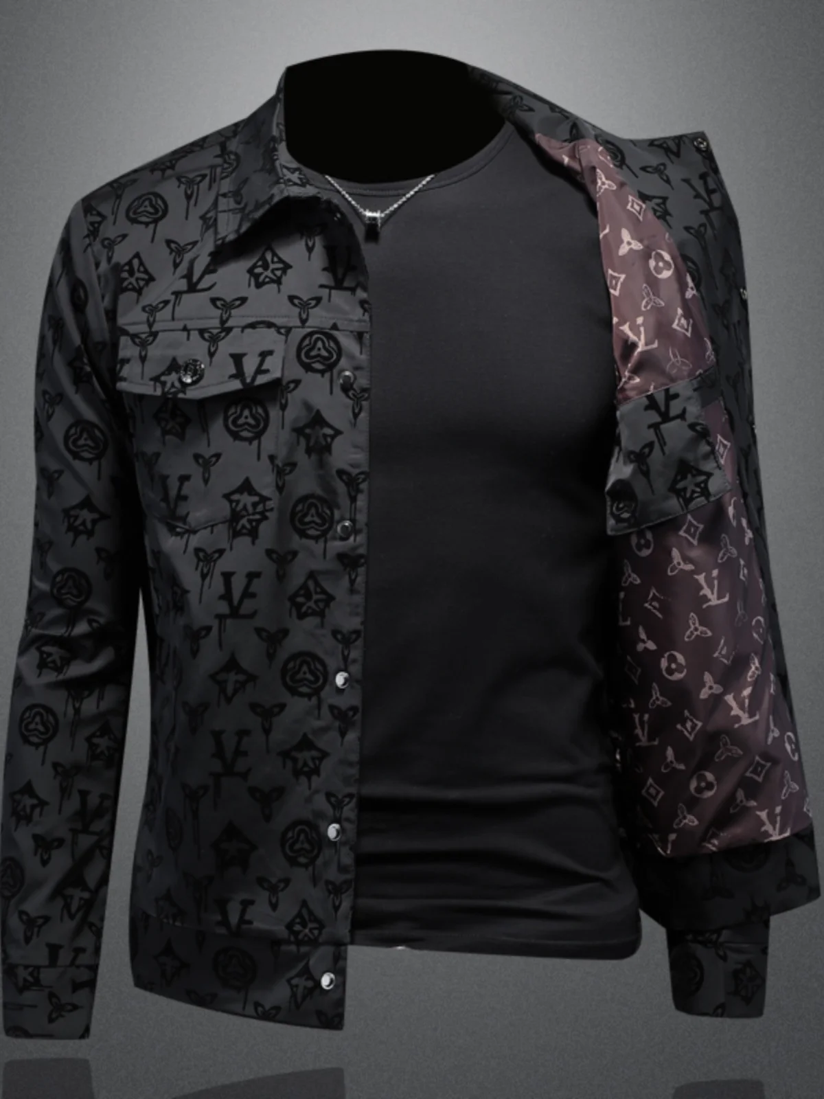 Autumn new dark flower jacket men's large size lapel casual jacket slim handsome trendy men's clothing