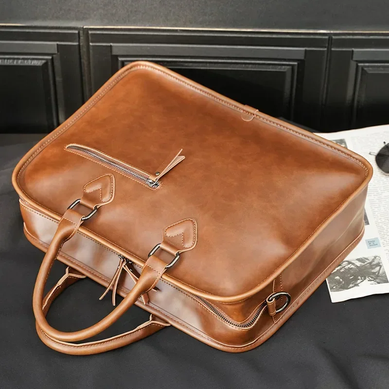 Retro Men Briefcases With Shoulder Strap Men's Crossbody Bag Large-capacity Business Briefcase Messenger Bag Handbag Laptop Bag