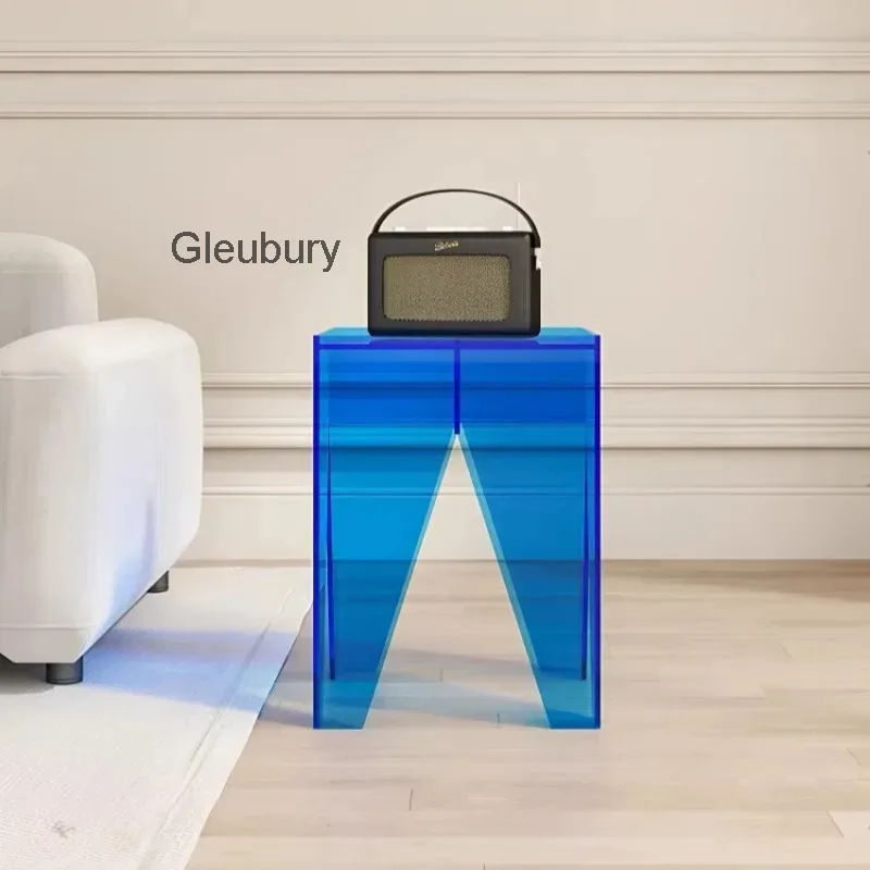 Modern Acrylic Accent Table Geometric Triangular Cutout Panels & Sleek Square Frame Side Table for Living Room, Bedroom Decor