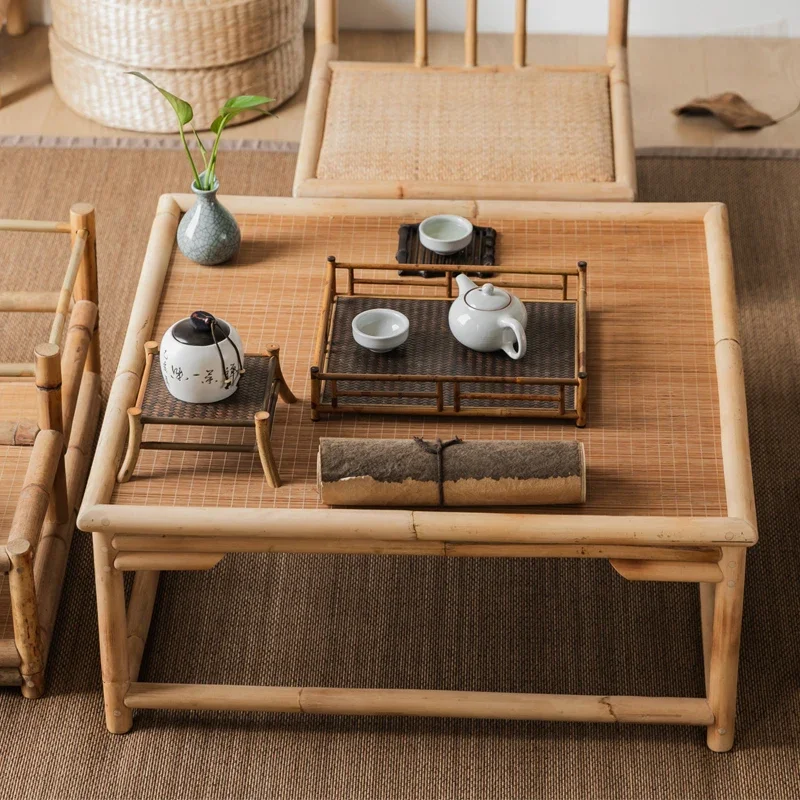 ti-Bamboo Tatami Coffee Table Japanese Home Tea Table Balcony Square Bay Window Table Multi-Scene Applicable Home Furniture-