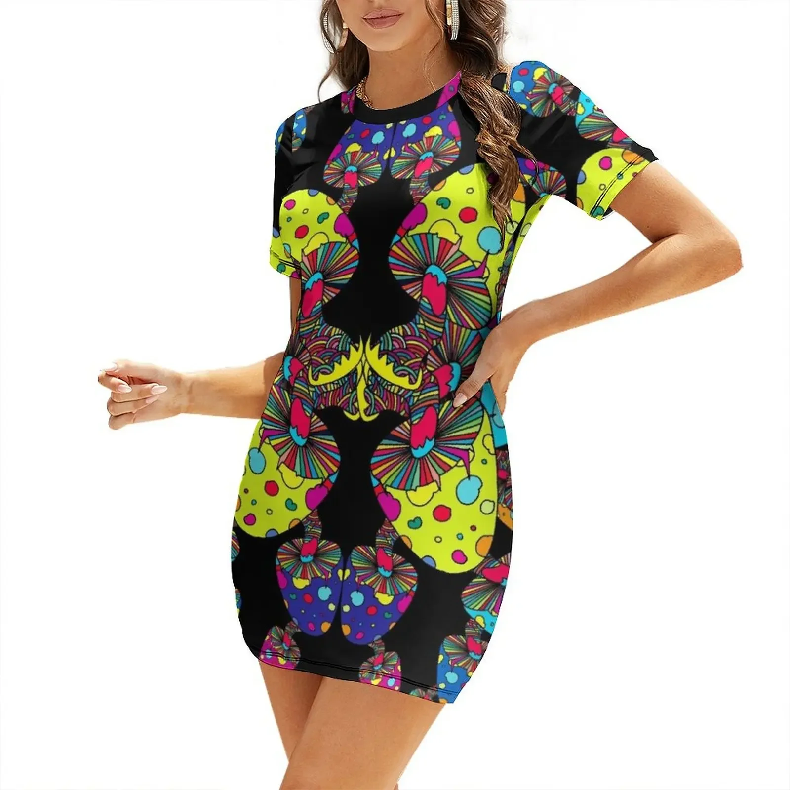 

Mushroom Reflection Short-Sleeved Dress long dress women summer Woman's evening dress Elegant gown