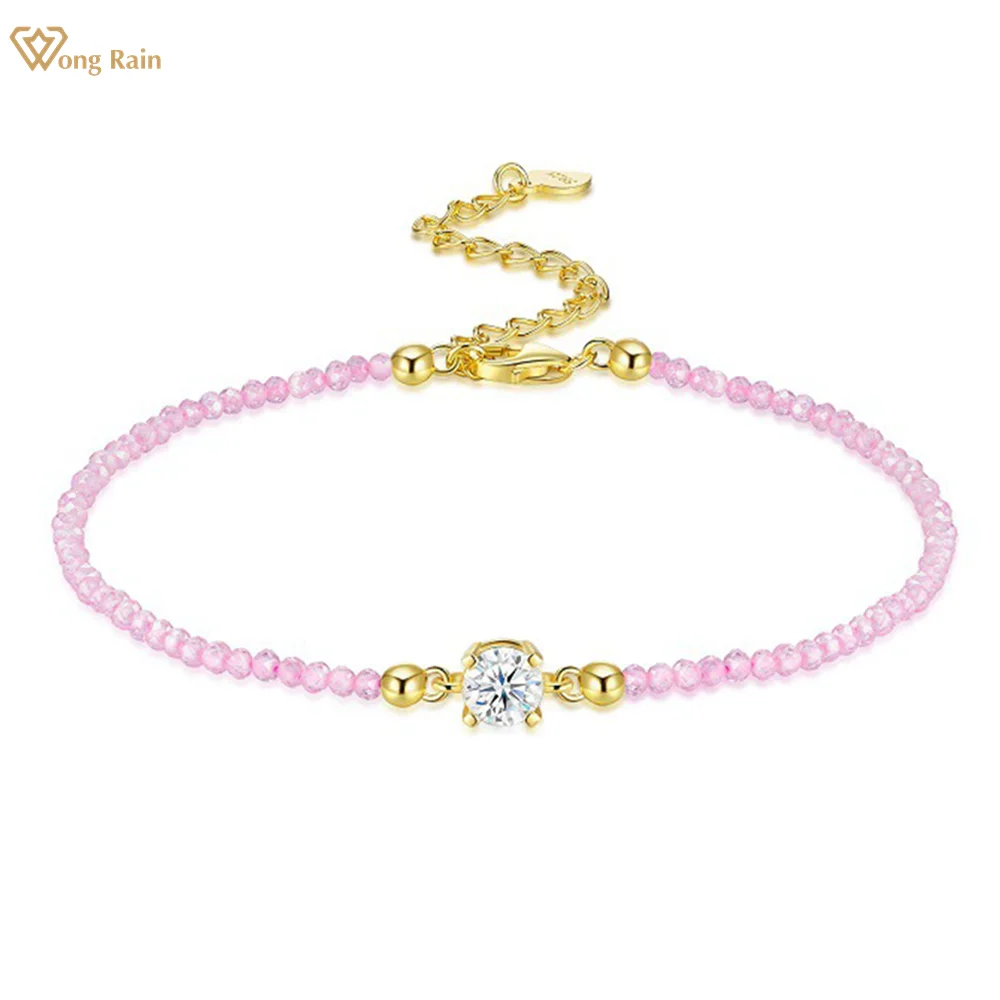 

Wong Rain 925 Sterling Silver 3EX Colorful Round Cut 5 MM Real Moissanite Diamonds Zircon Gemstone Bracelets Bangle Fine Jewelry