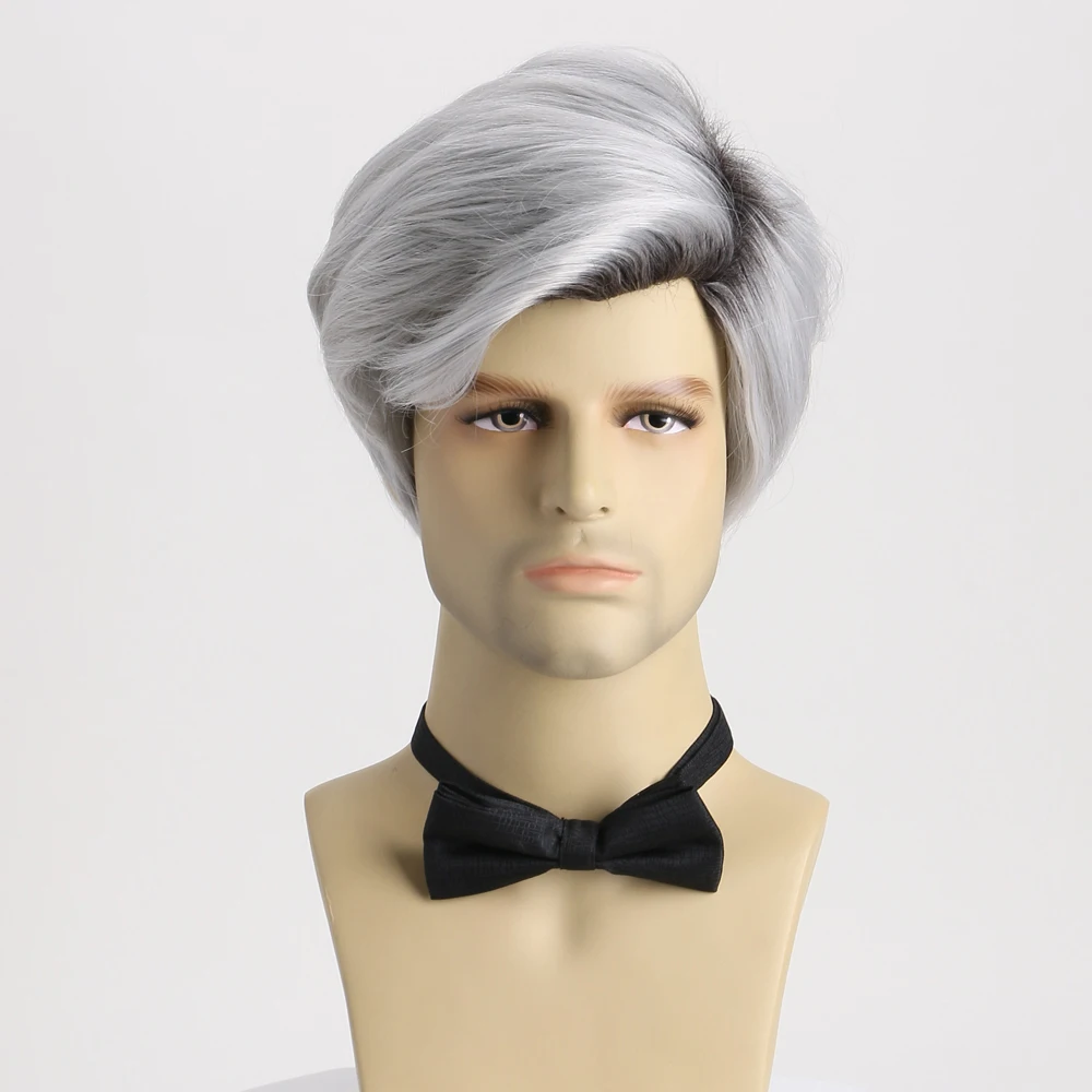 

10 Inch Synthetic Curly Short Wave Mixed Color Wig Men Hair Heat Resistant Fiber For Daily Use Halloween Music Festival Costume