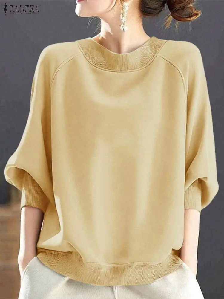 ZANZEA 2025 Herfst Raglanmouwen Sweatshirts Womens Casual Ronde Hals Lange Mouw Effen Kleur Lint Hoodies Gezellige Tops