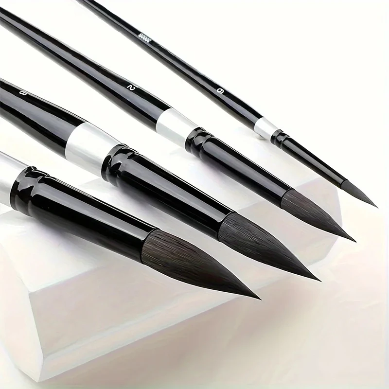 مجموعة فرش فنية مكونة من 7 قطع مع أطراف دائرية ومدببة للغواش والألوان المائية، ومقابض خشبية غير قابلة للتساقط من الدرجة الاحترافية #4