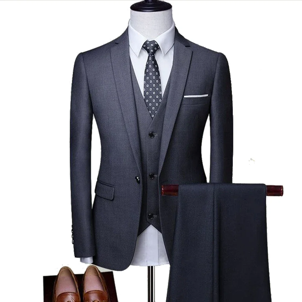 High Quality Elegant Men Suits For Wedding 3 Pieces Blazers 2 Sets Business Jackets Vest Pants Formal  Full Classic Coats