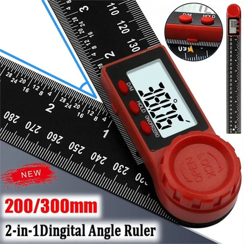 2 in 1 Angle Measurement Tool Digital Protractor Multifunctional 360 Degrees Inch Metric Scale Rulers for Woodworking DIY Tool