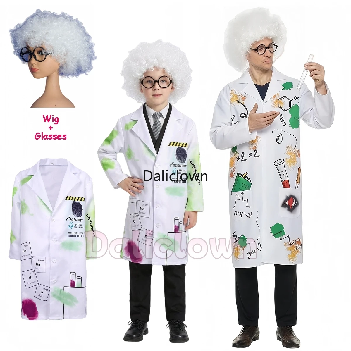 Halloween Verrückter Wissenschaftler Cosplay Wissenschaft Monster Professionelles Spielkostüm Perücke Halloween Erwachsene Kinder Performance-Kostüm