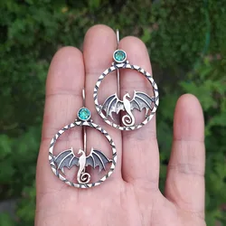 1Pair Retro Round Hollow Dragon Dangle Earrings For Women Hip Hop Party Jewelry Hallowmas Gifts