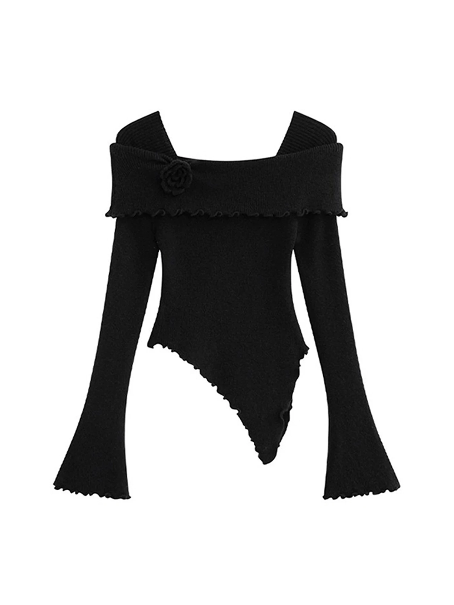 

Женский джемпер абрикосового цвета с квадратным воротником, винтажный трикотаж 2000-х годов Y2k, асимметричный свитер с длинными рукавами, осень 2025 г.