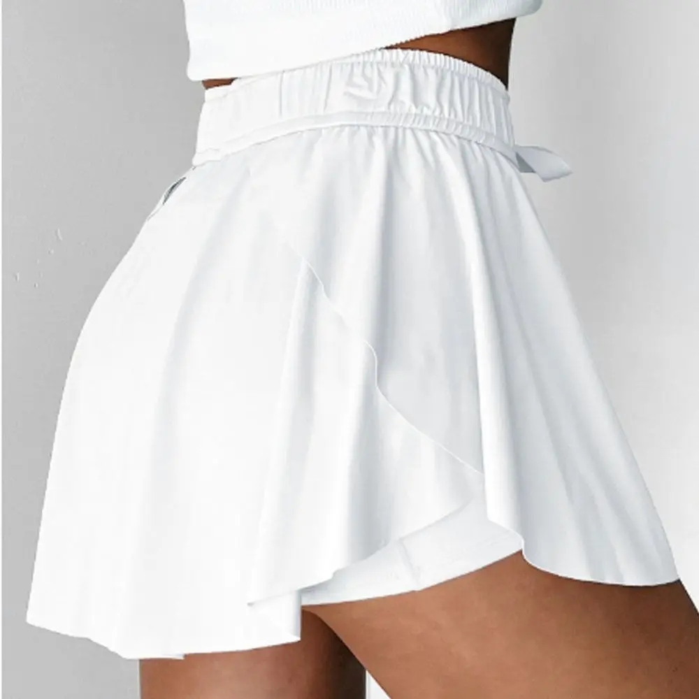 New with Drawstring Yoga Short Skirt Breathable Quick Dry Hip-Hiding Skirt Asymmetrical Tennis Skirt Skort Dance