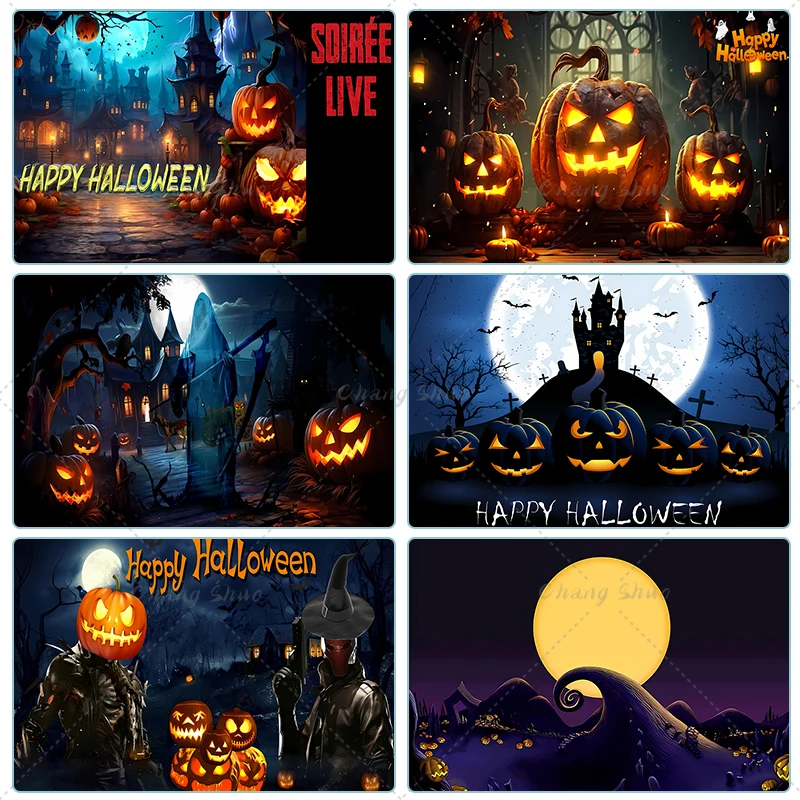 

Happy Halloween Backdrop Horror Moon Pumpkin Witch Bat Castle A Little Boo is Almost Due Baby Photography Background Party Decor