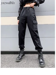 YSZWDBLX 2026 Spring Summer Women Pants Casual Loose Cargo Drawstring Pockets Solid Ankle-Length Elastic Pants Womens Bottoms