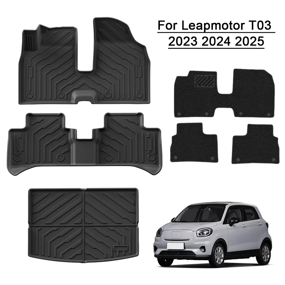 

For Leapmotor T03 2023 2024 2025 TPE Floor Mats Rear Trunk Mats Layer Foot Pads Salon Carpet Full Cover Interior Car Accessories