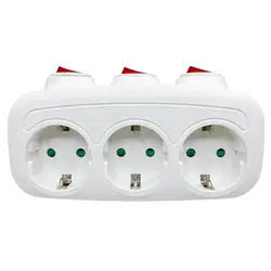 1 To 3 Way EU Electrical Sockets With ON/OFF Switch Euro Mounted Germany Standard Extensions Adapter Power Plug Socket