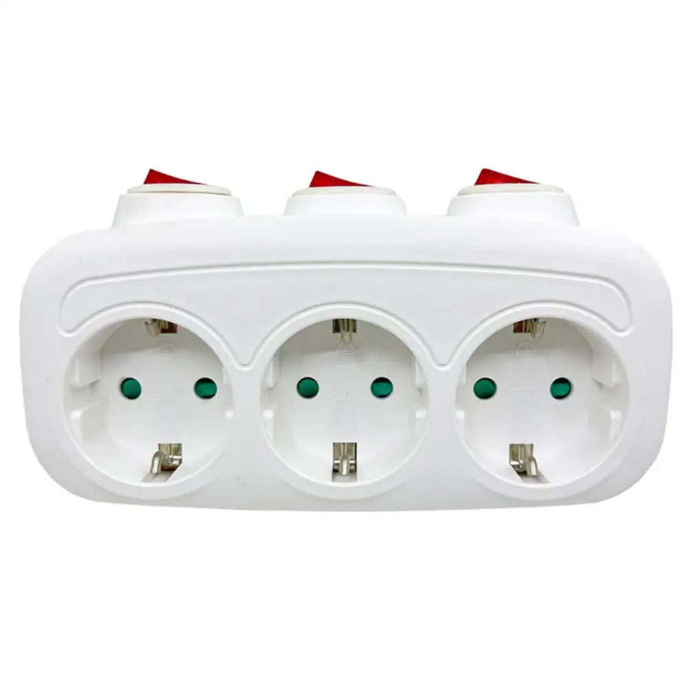 1 To 3 Way EU Electrical Sockets With ON/OFF Switch Euro Mounted Germany Standard Extensions Adapter Power Plug Socket