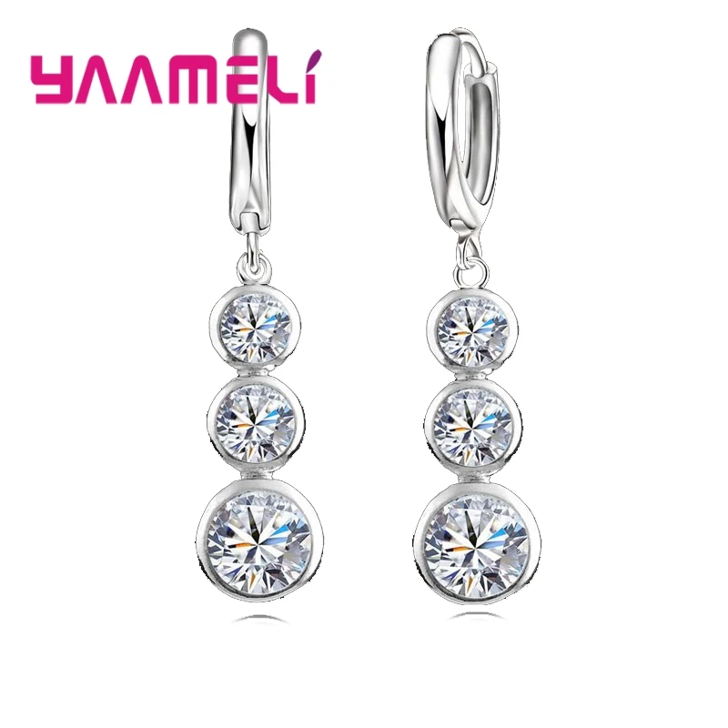 Top Quality Dangle Earrings For Female Shiny AAA Cubic Zirconia 925 Sterling Silver Color Jewelry Wedding Engagement Gift Pins